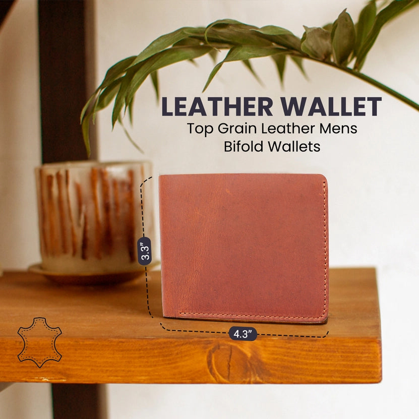 Brown Genuine Leather Bi-Fold ID Wallet