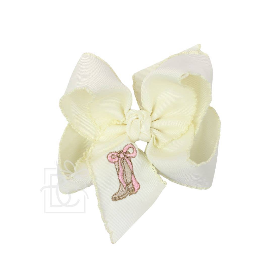 4.5" Antique White Embroidered Boot Hair Bow