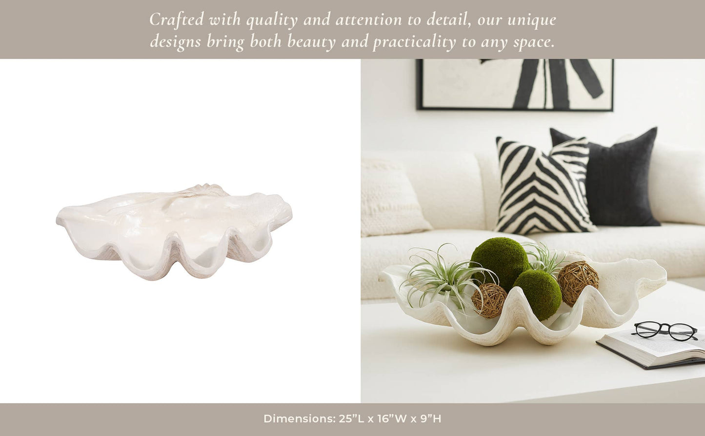 Ivory Polyresin Pearlized Clam Shell - 25 in.