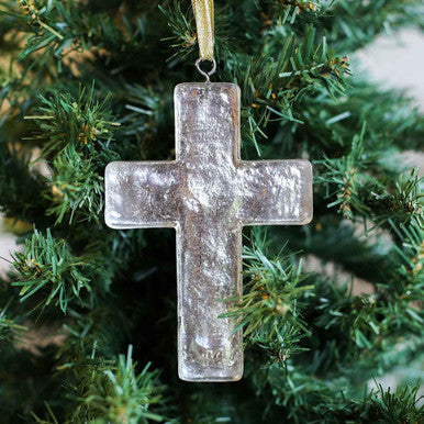 Cross Antique Silver Glass Ornament