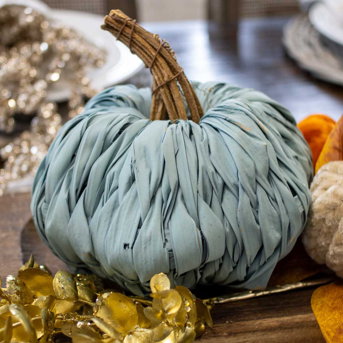 5" Sky Blue Woven Pumpkin