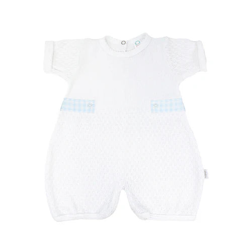 Paty White Knit Bubble With Blue Gingham Tabs