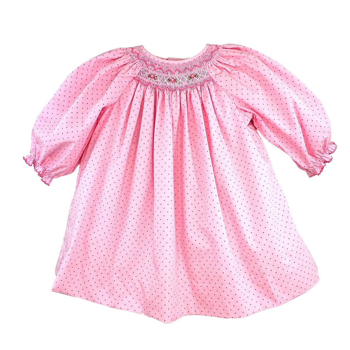 Pink Dot Dress with Bishop Smocking