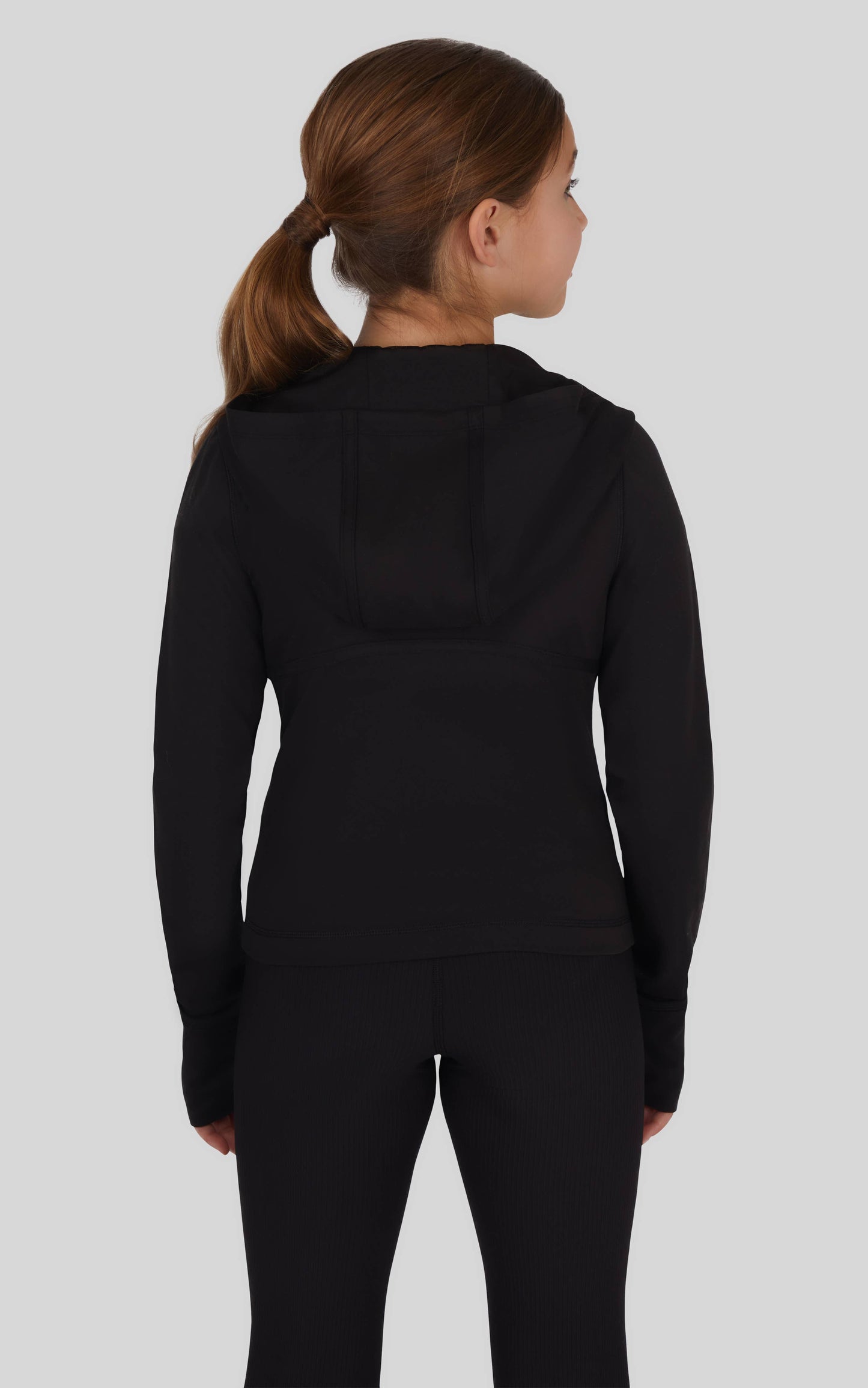 Girls Black Full Zip Active Jacket with Hood
