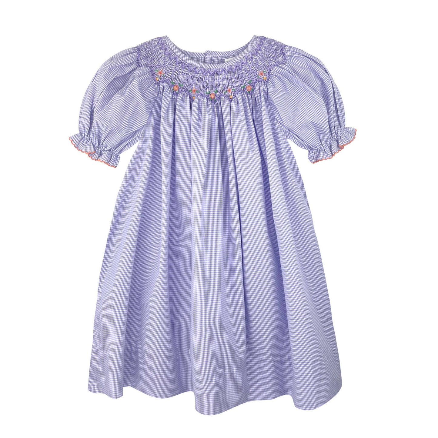Purple Dress with Floral Bishop Smocking