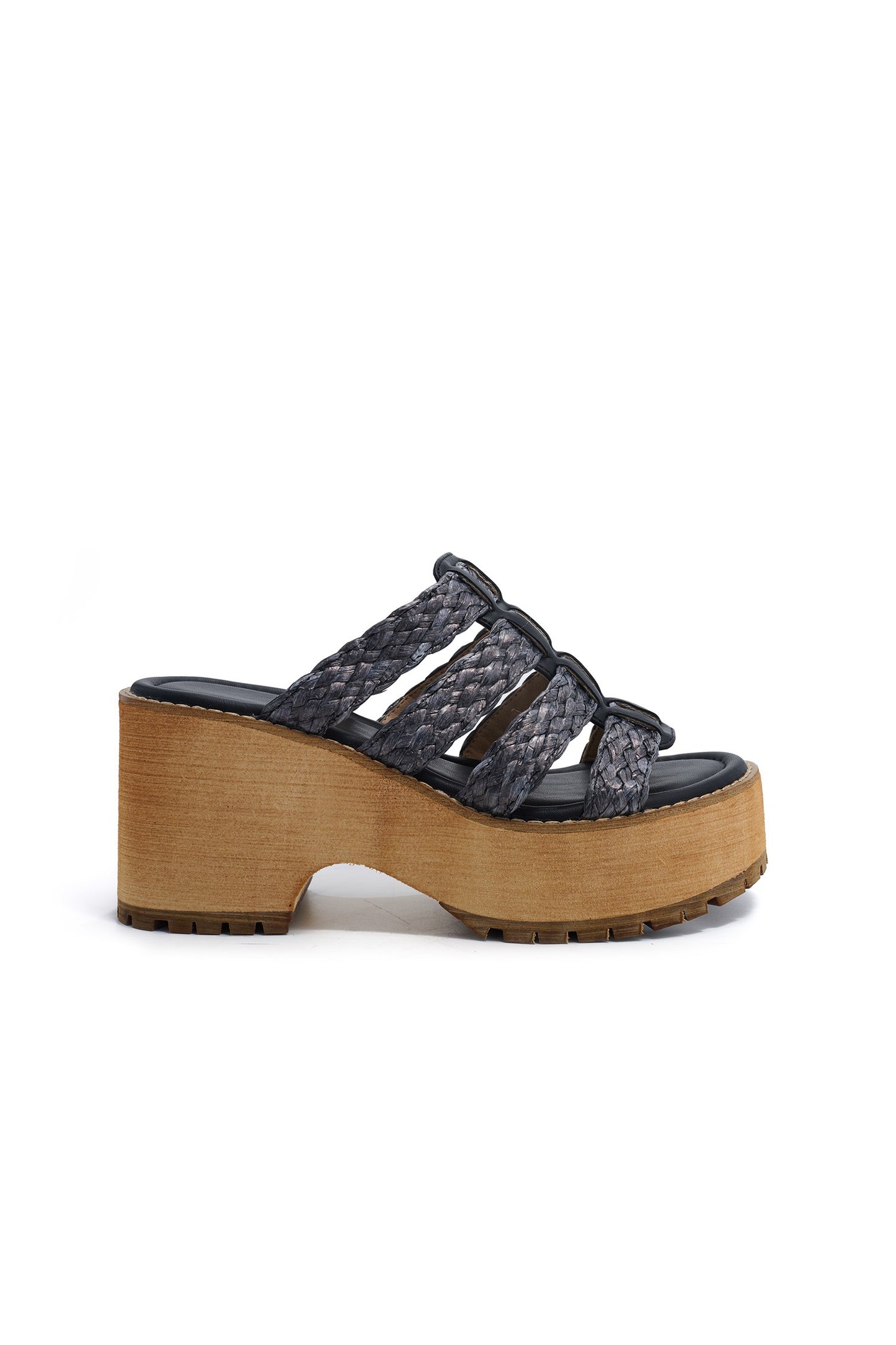 Jasmine Black Raffia Block Heel Wedge