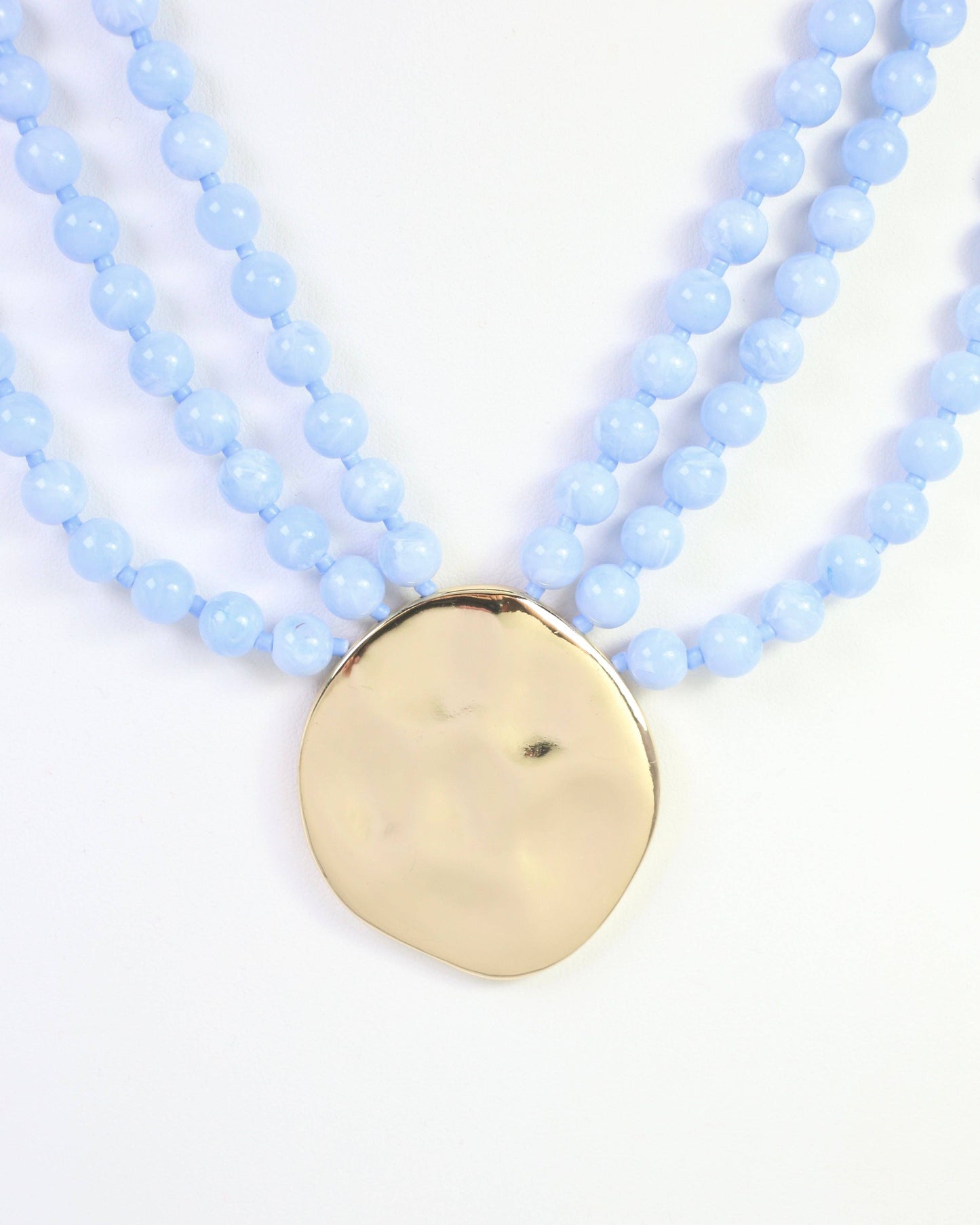 Kori Blue Beaded Layered Necklace with Gold Pendant