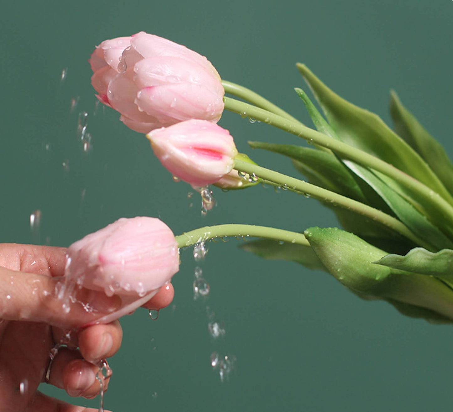 Soft Pink 16" Real Touch Tulip - 3 flowers, 2 buds