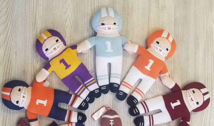 Red & Blue Crochet Football Player Knit Doll