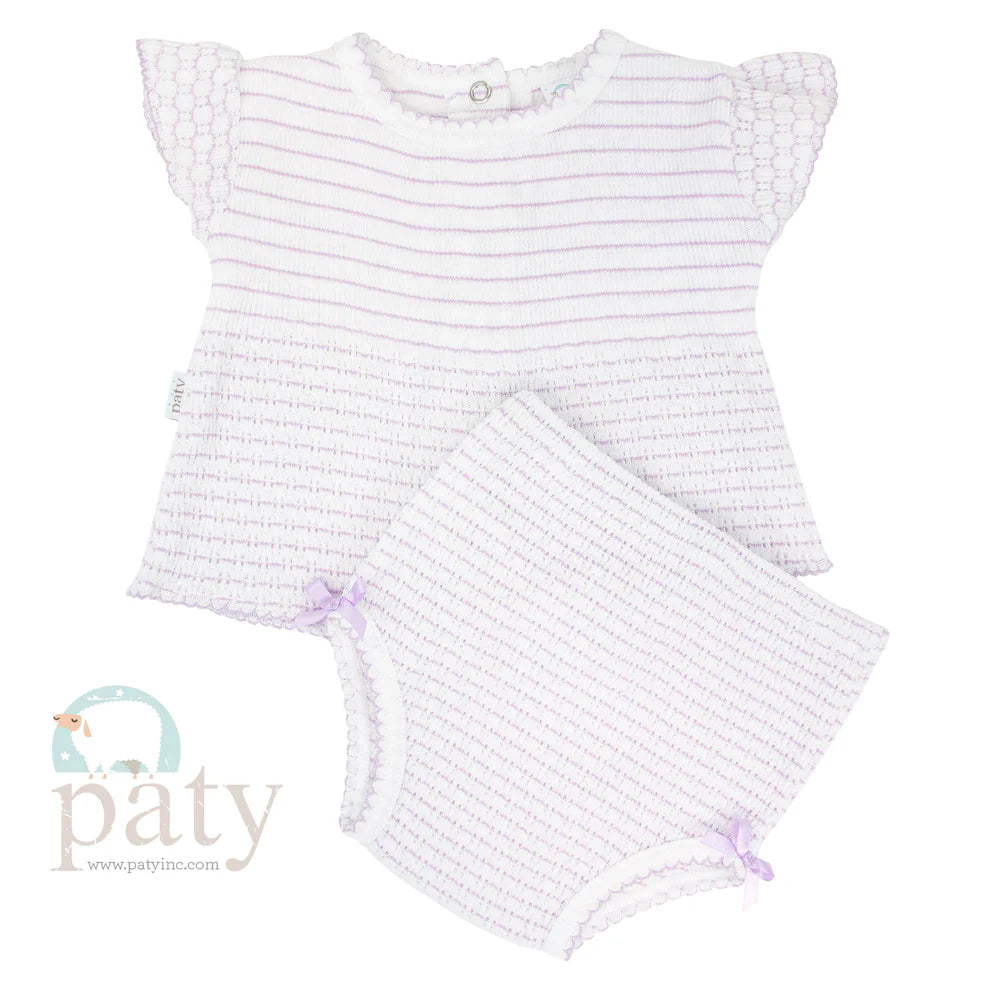 Paty Lavender Knit Pinstripe Diaper Cover Set