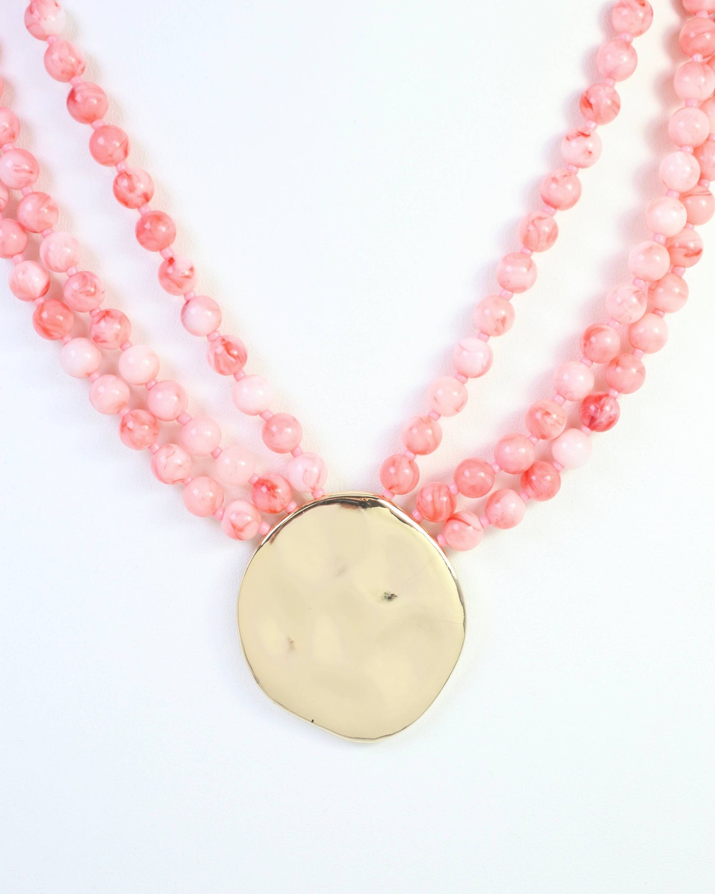 Kori Pink Beaded Layered Necklace with Gold Pendant