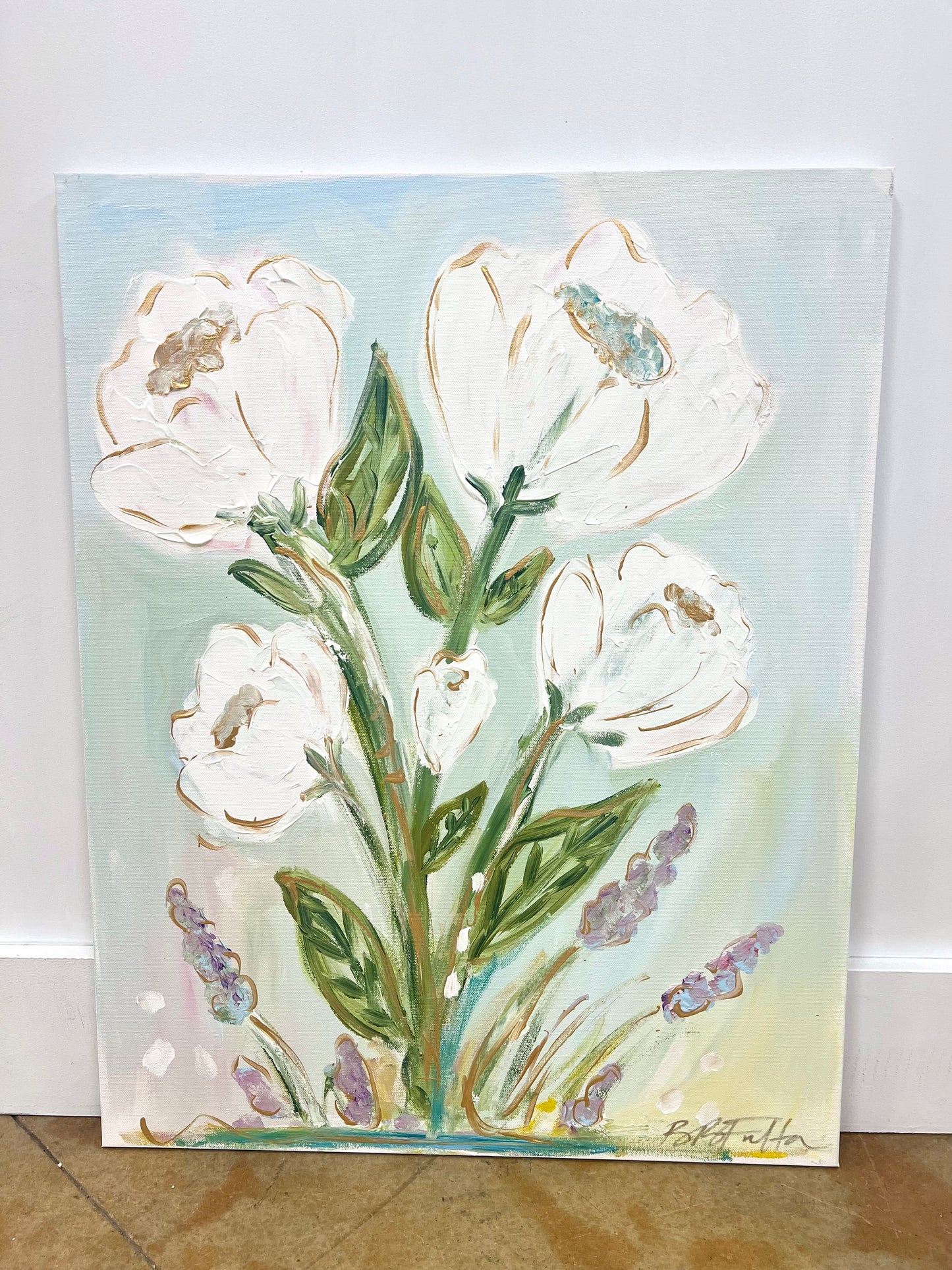 BB Fulton 22x28 White Floral Canvas