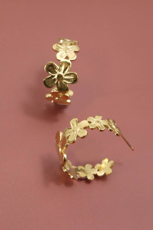 Gold Flower Hoop Earrings