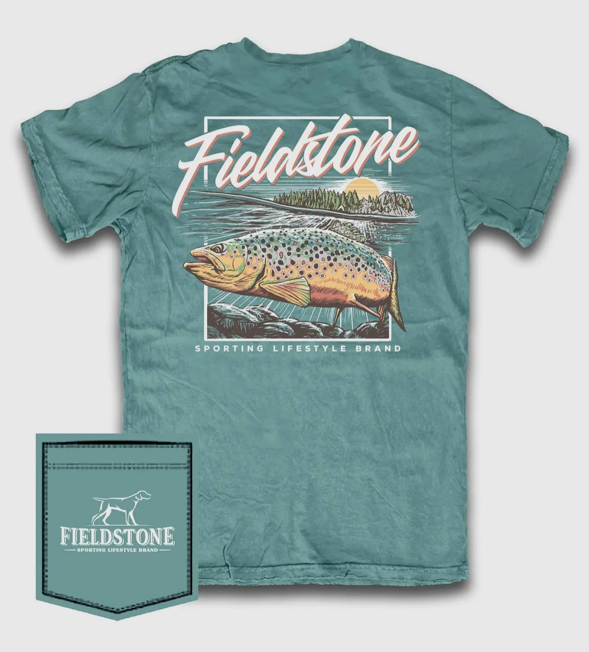 Fieldstone Seafoam Trout Scene Short Sleeve Tee