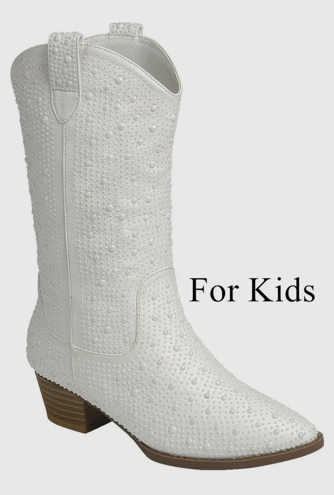 Girls White Studded Western Boots