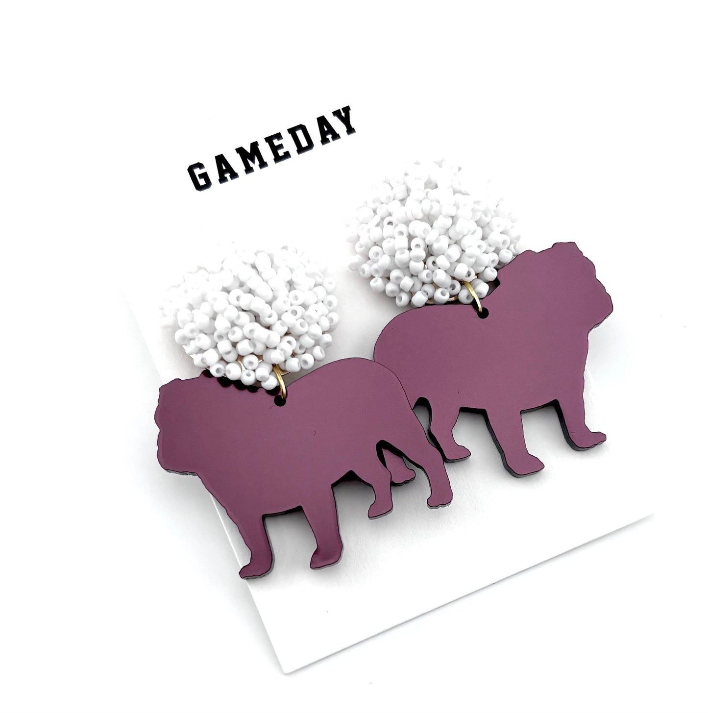 Maroon Bulldog Silhouhette Earrings