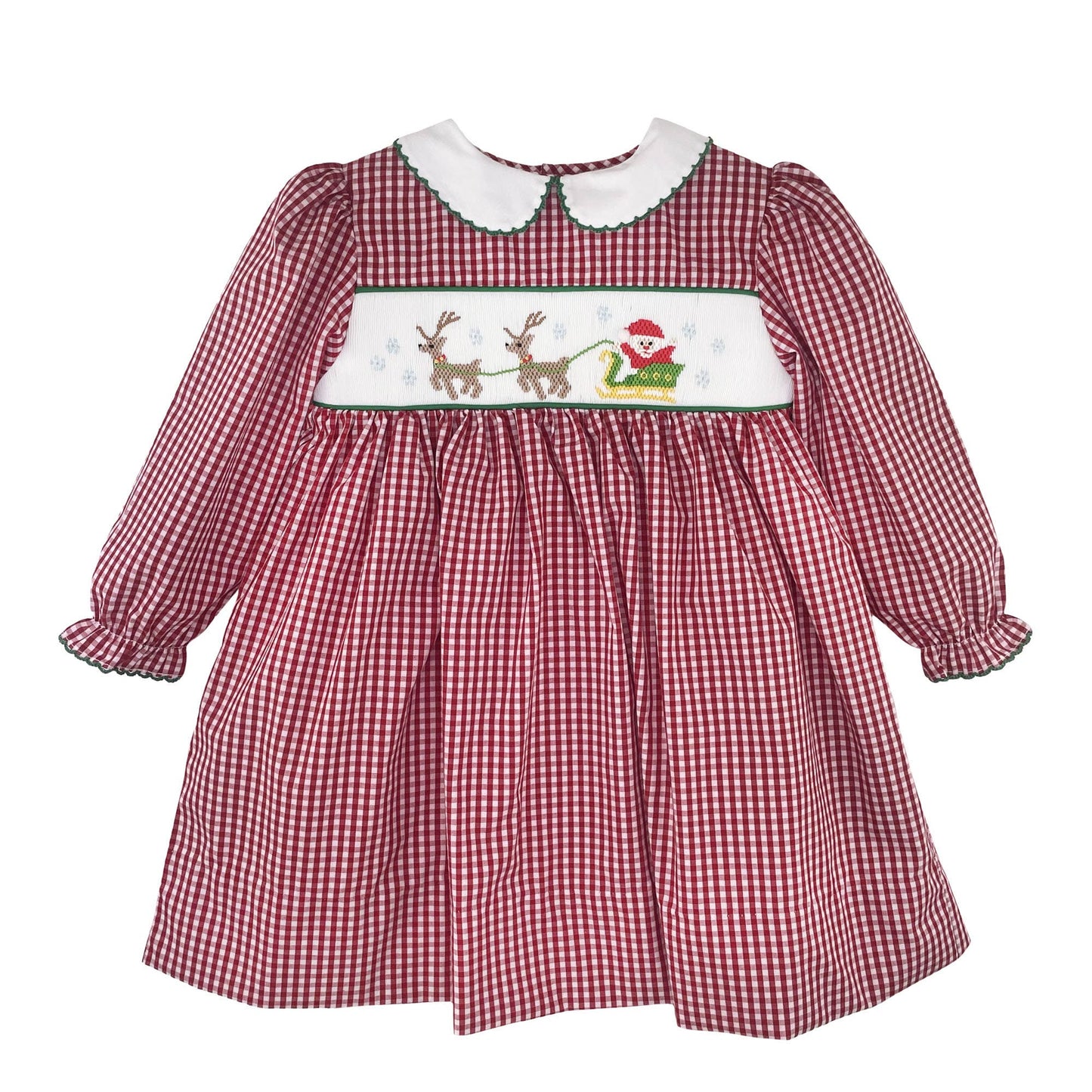 Santa's Sleigh Smocked Red Gingham Dress