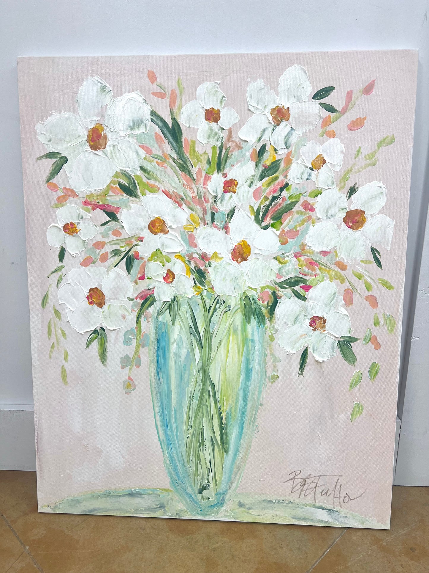 BB Fulton 24x30 White Floral Canvas