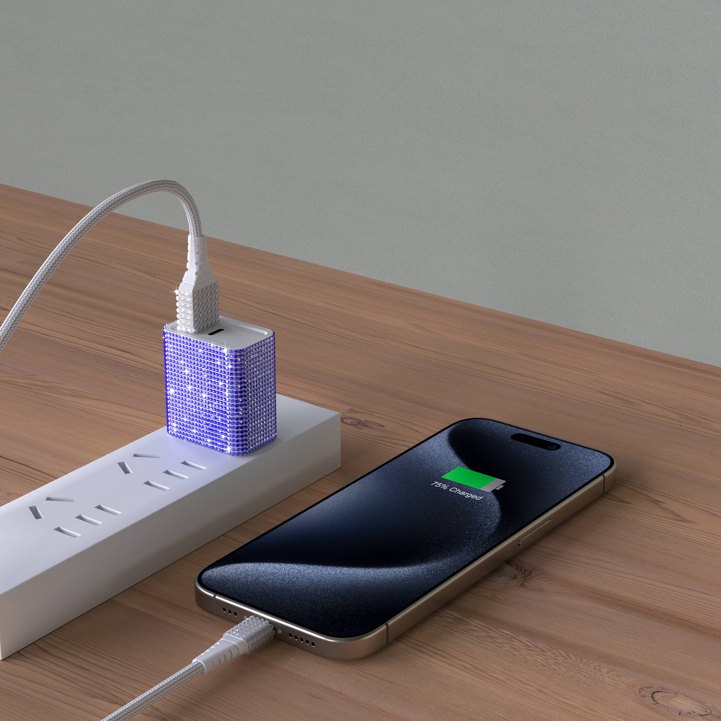 Blue Bling Wall Charger - USB/USB-C