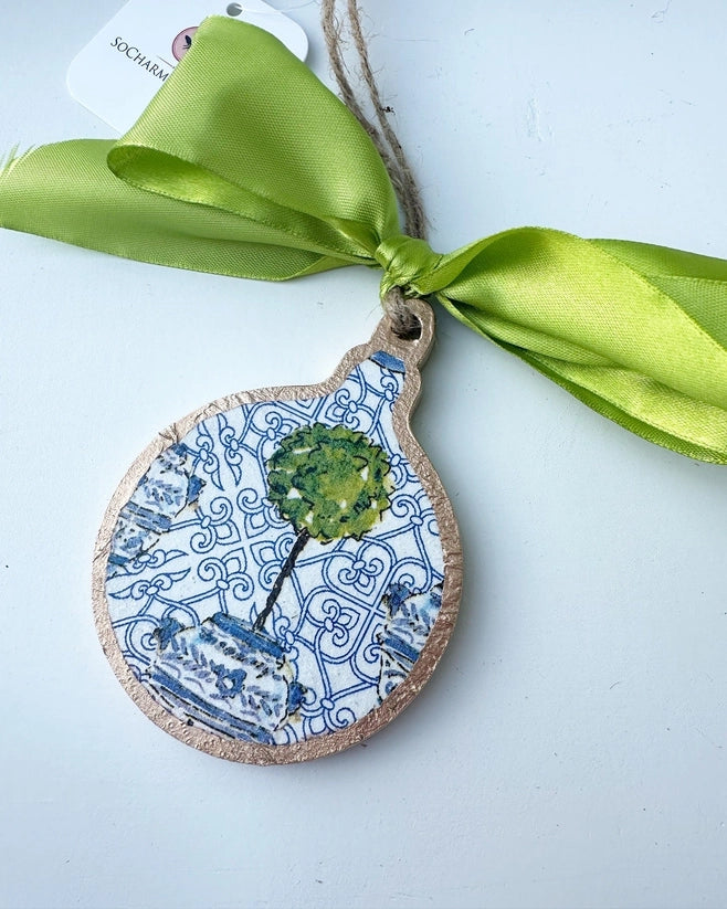 Blue Chinoiserie Topiary Bauble Ornament