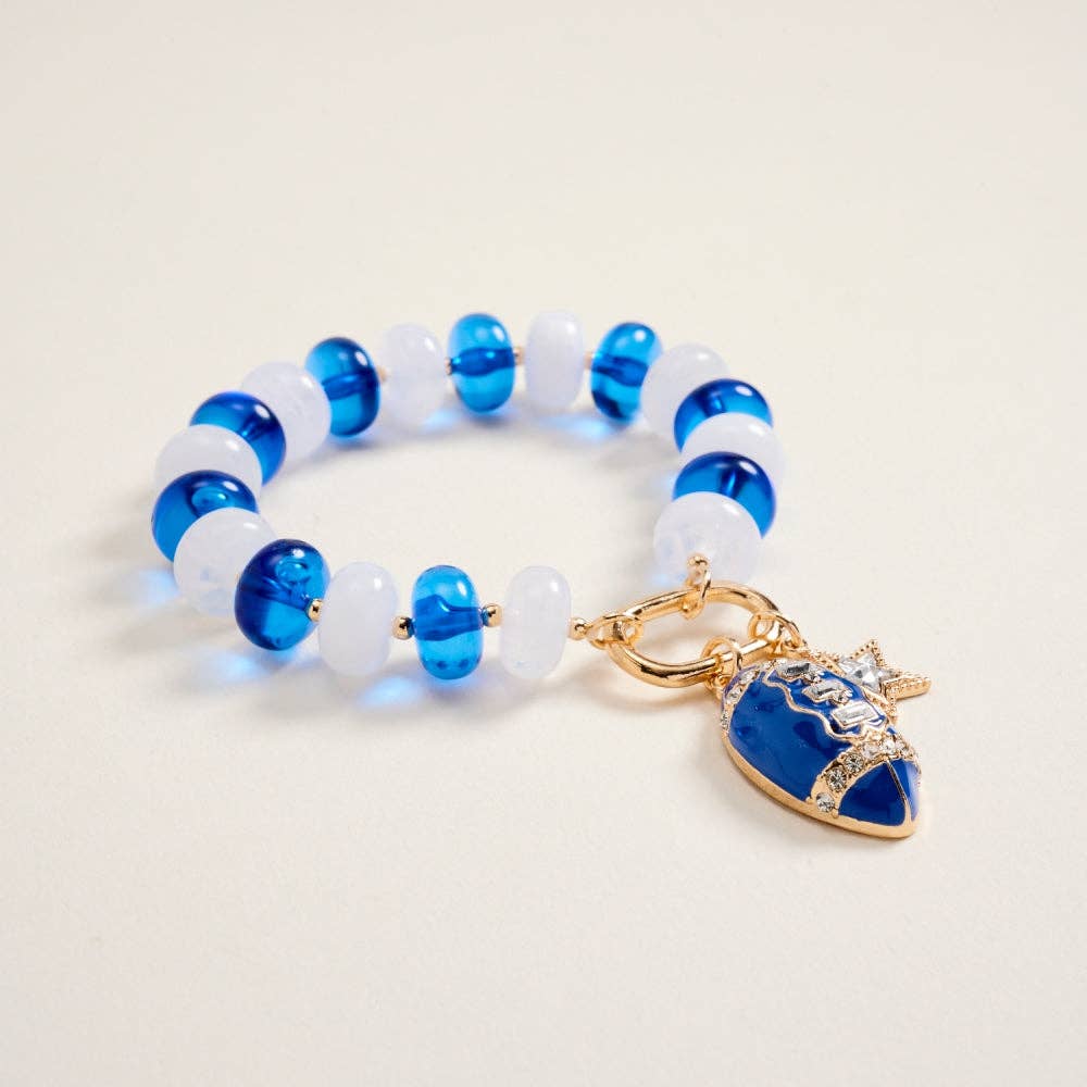 Blue & White Football Star Beaded Bracelet