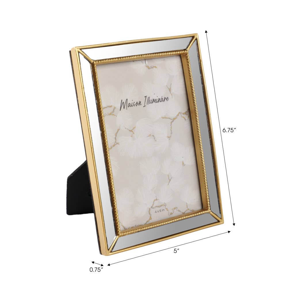 Gold 4x6 in. Resin Photo Frame with Mirrored Beaded Border