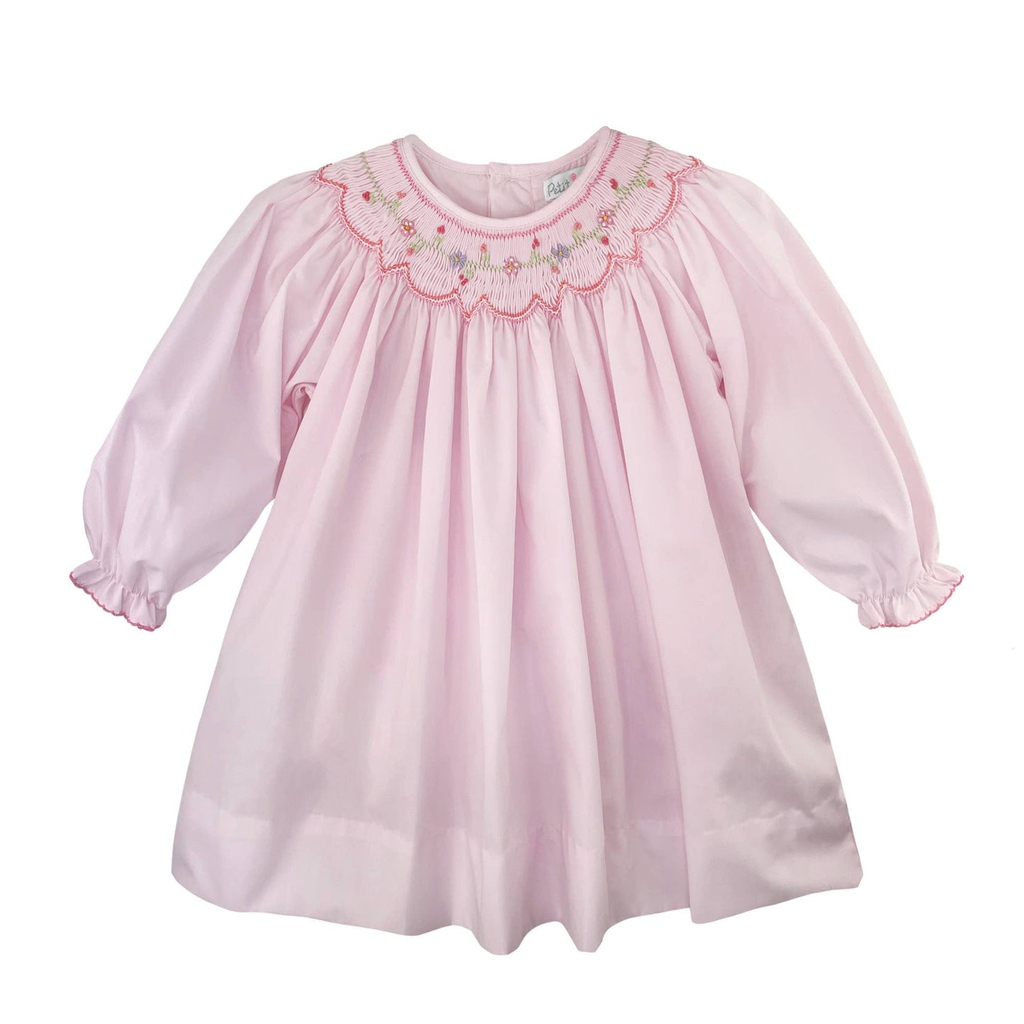 Pink Dress with Floral Bishop Smocking