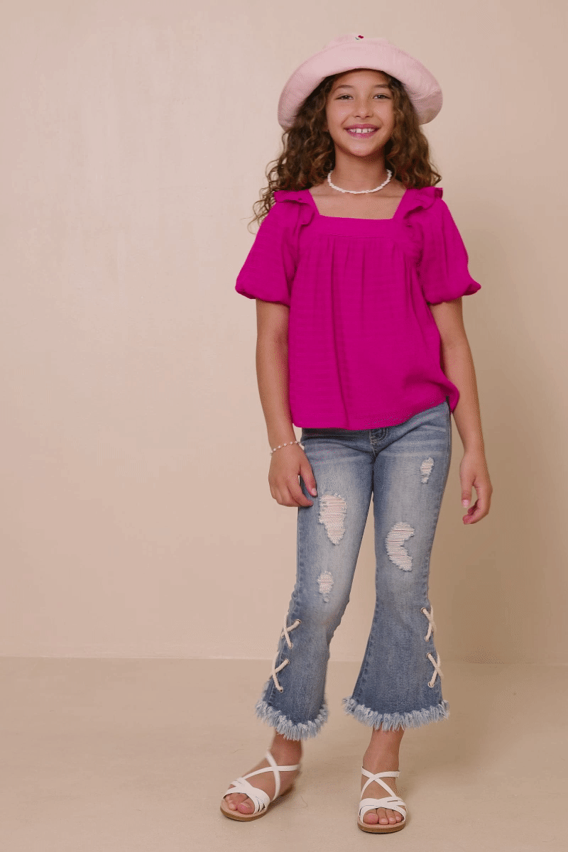 Girls Pink Square Neck Top