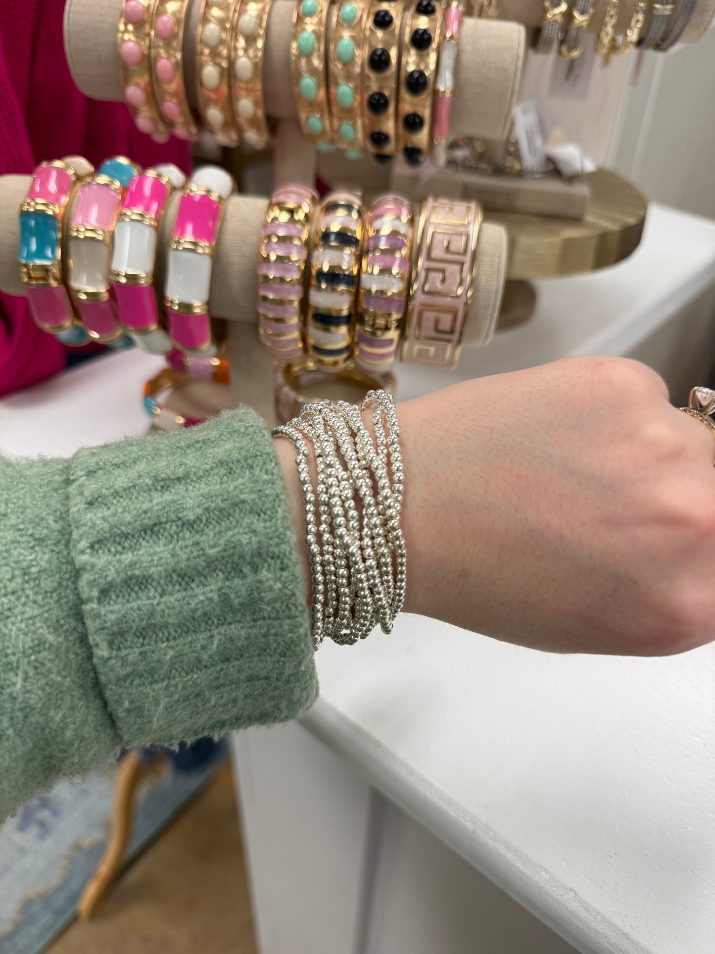 Calla Silver Mini Beaded Stretch Bracelets