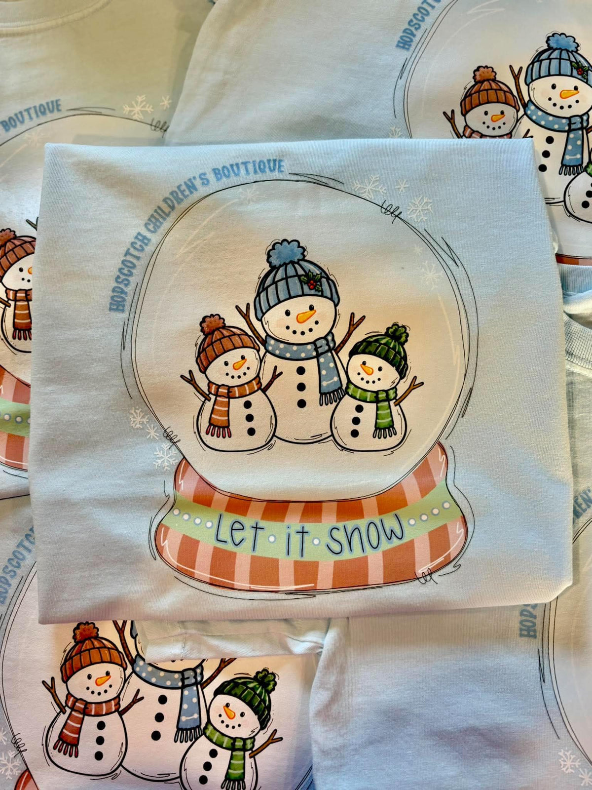 Hopscotch Snowmen Snow Globe Youth Comfort Color Tee