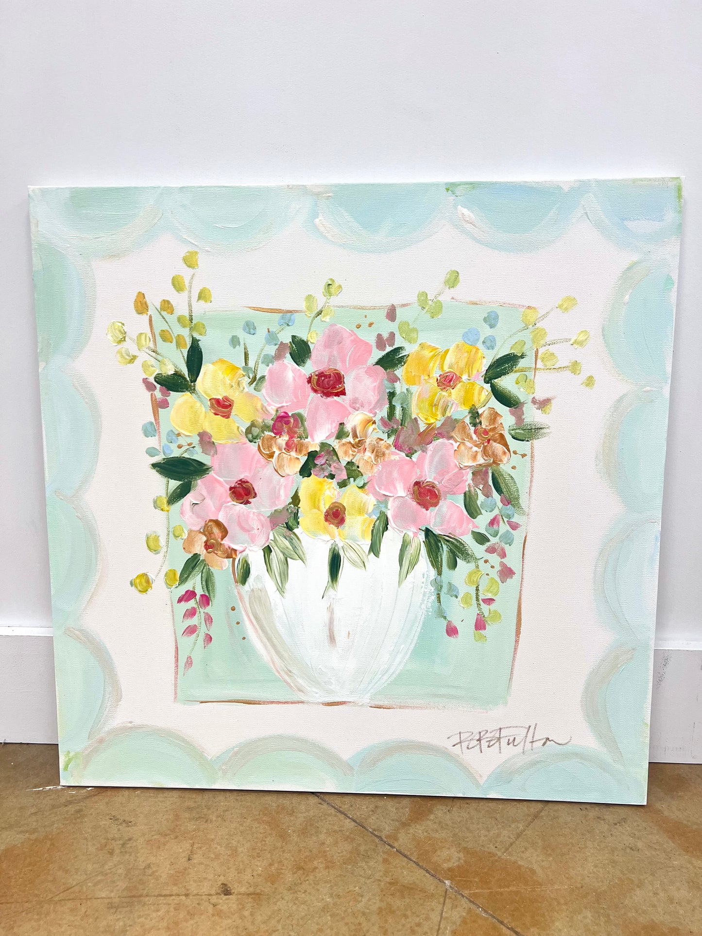 BB Fulton 24x24 Pink & Yellow Florals Canvas