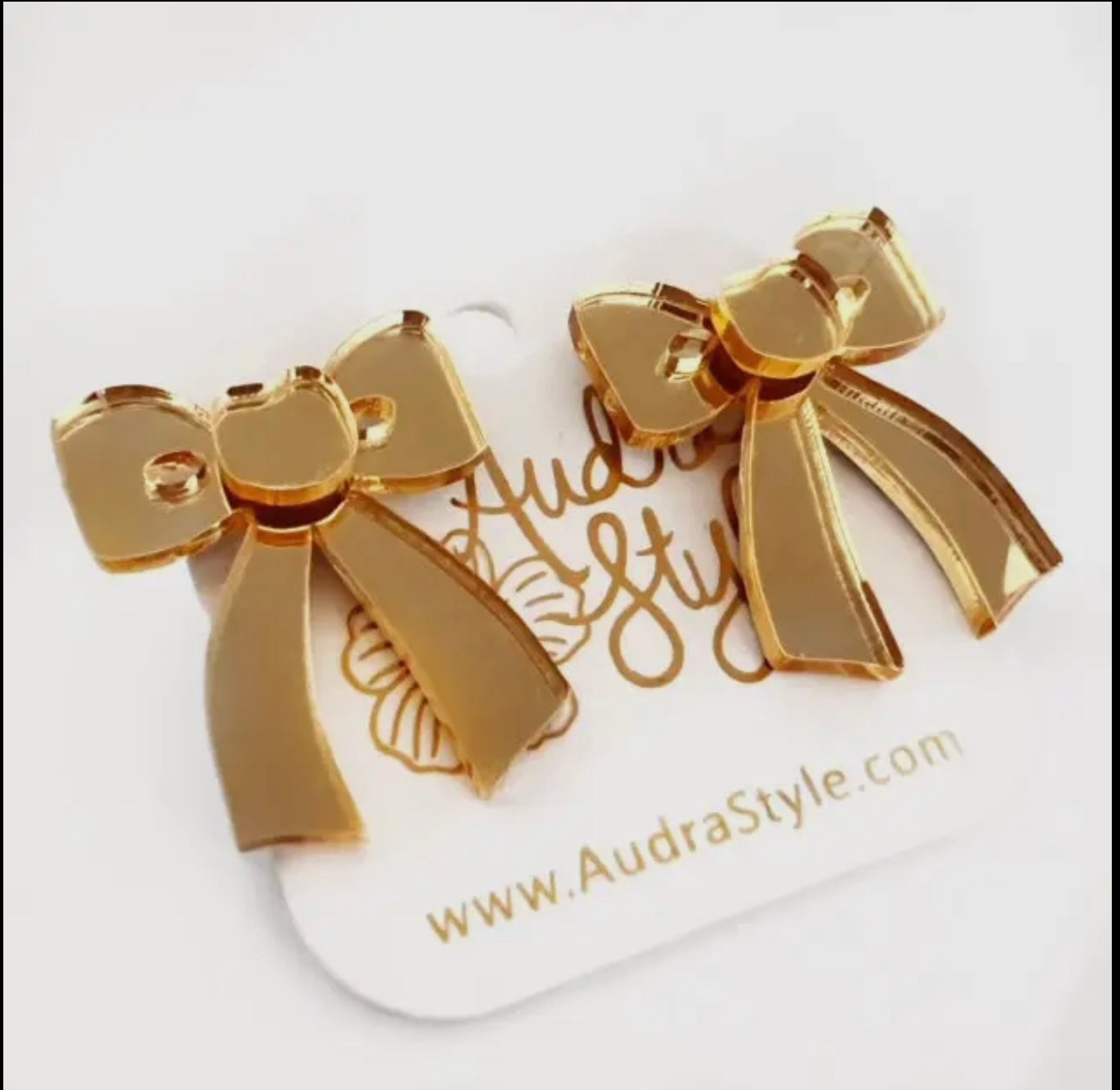 Gold Mirror Bow Stud Statement Earrings