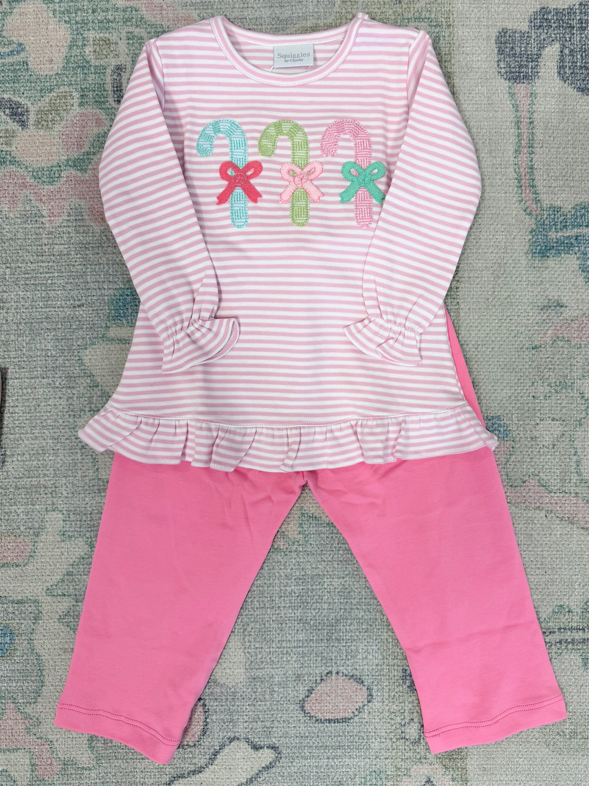 Pastel Candy Canes Long Sleeve Ruffle Pant Set