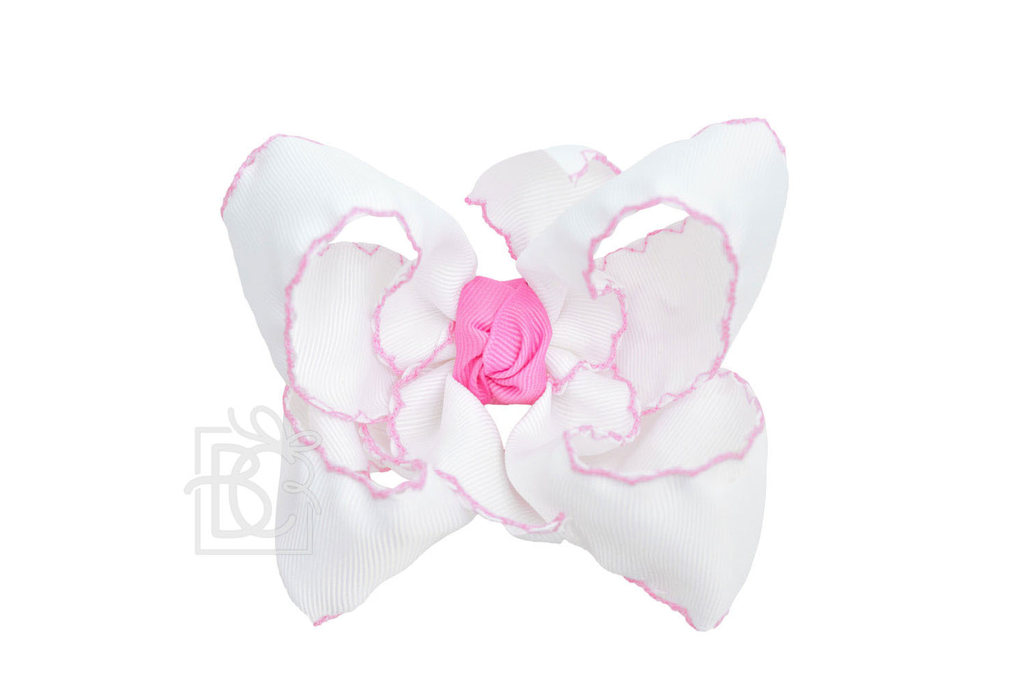 4.5" White w/ Light Pink Crochet Edge Hair Bow