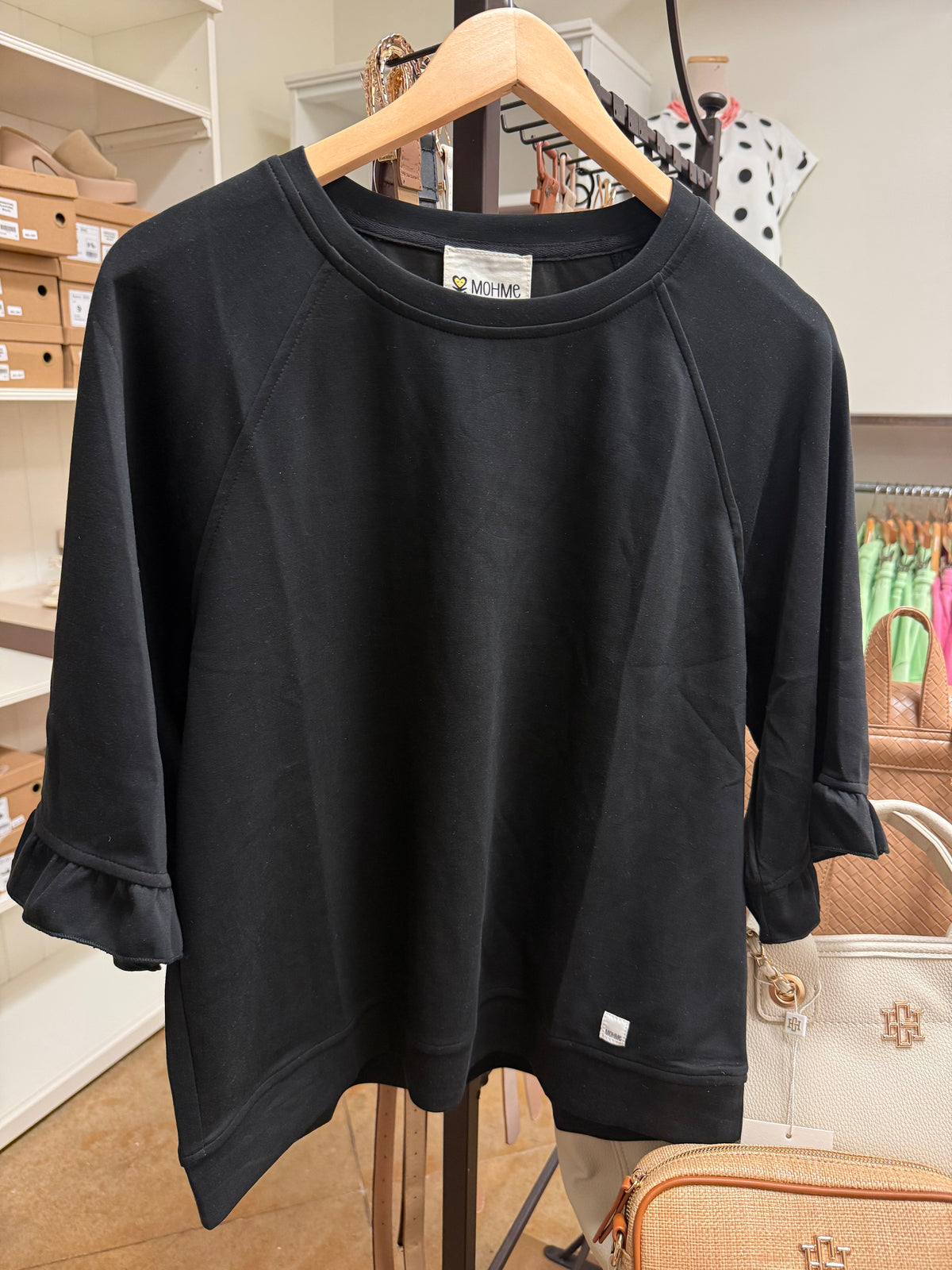 So Chic Black Ruffle Sleeve Top