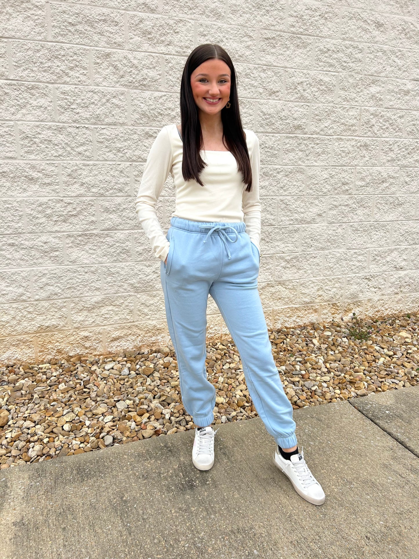 Walk With Me Ash Blue Fleece Drawstring Joggers