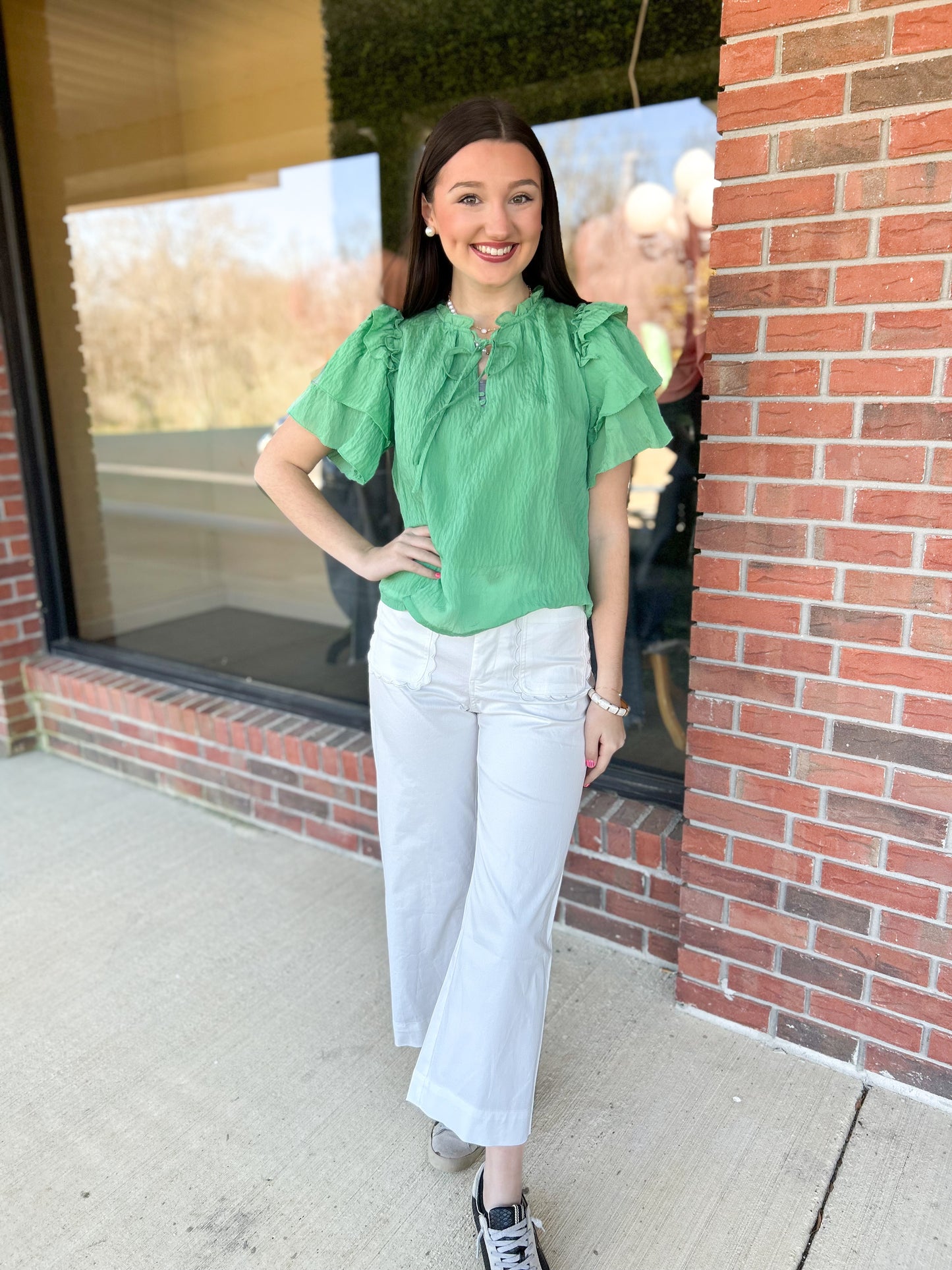 Evergreen Layered Ruffle Sleeve Top