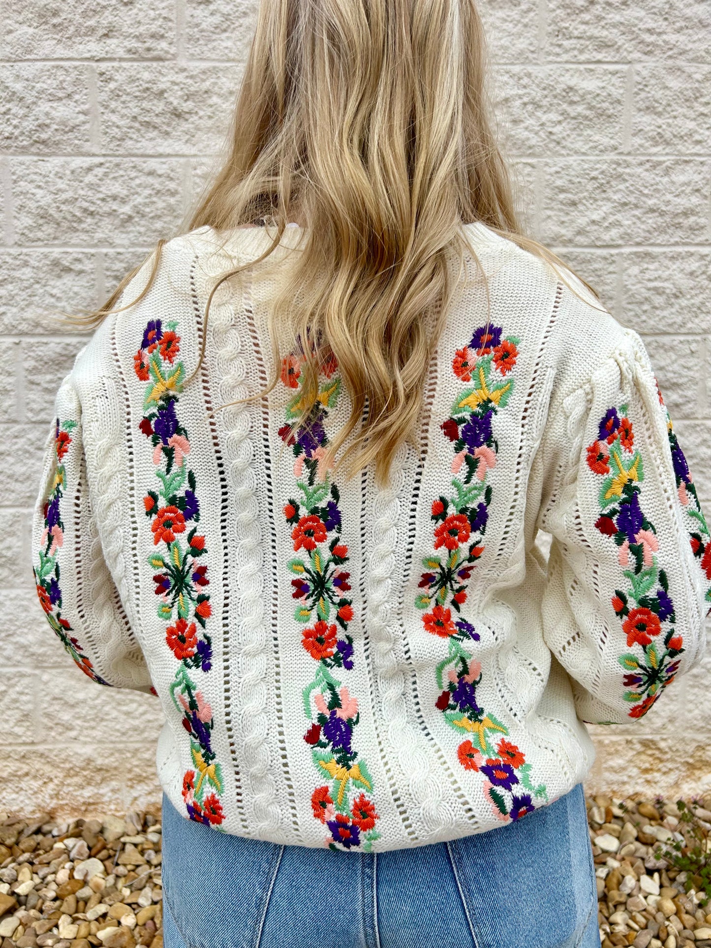 Buy Me Flowers Ivory Embroidered Sweater