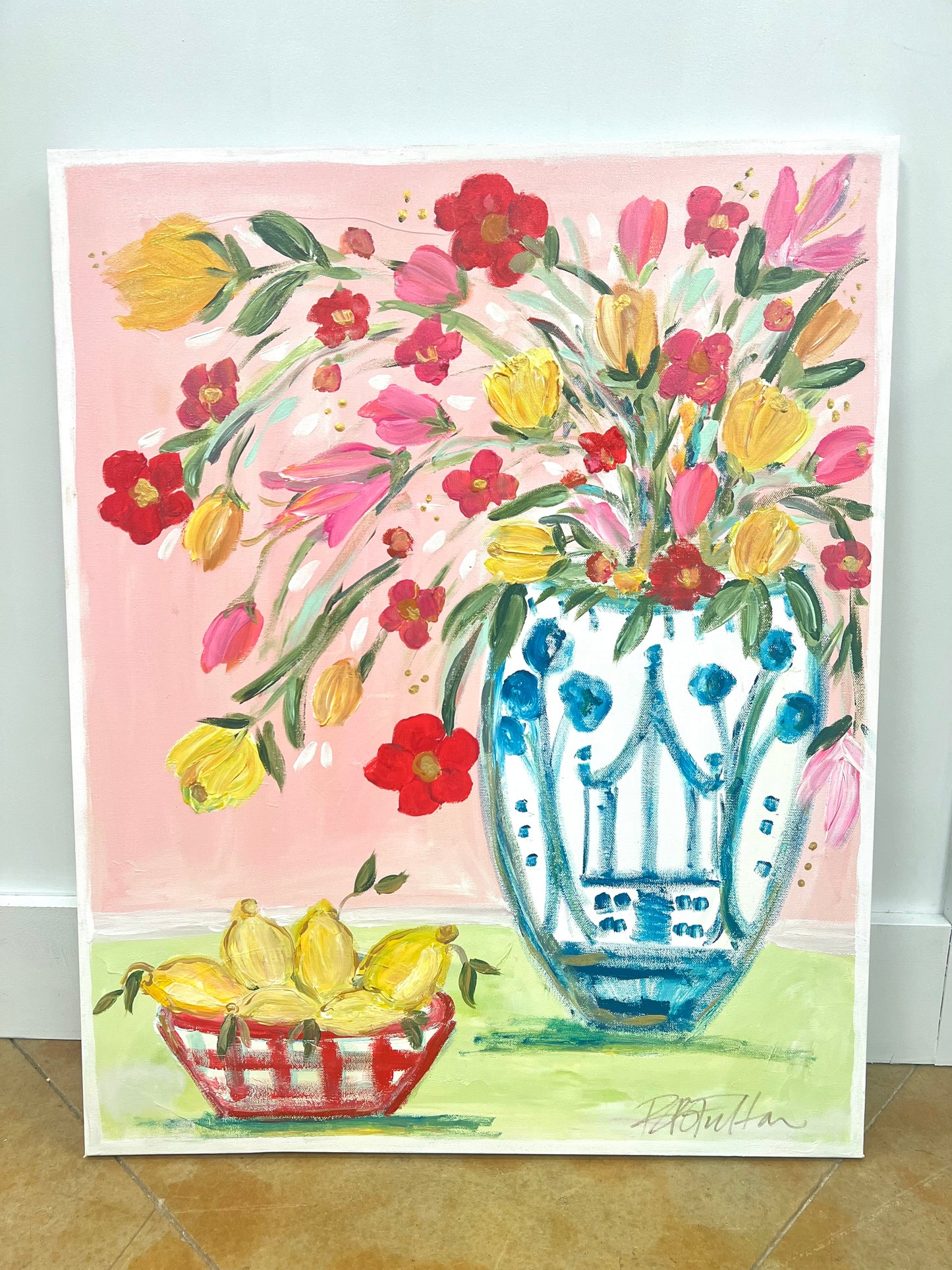 BB Fulton 24x30 Pink Multi Floral With Lemons Canvas
