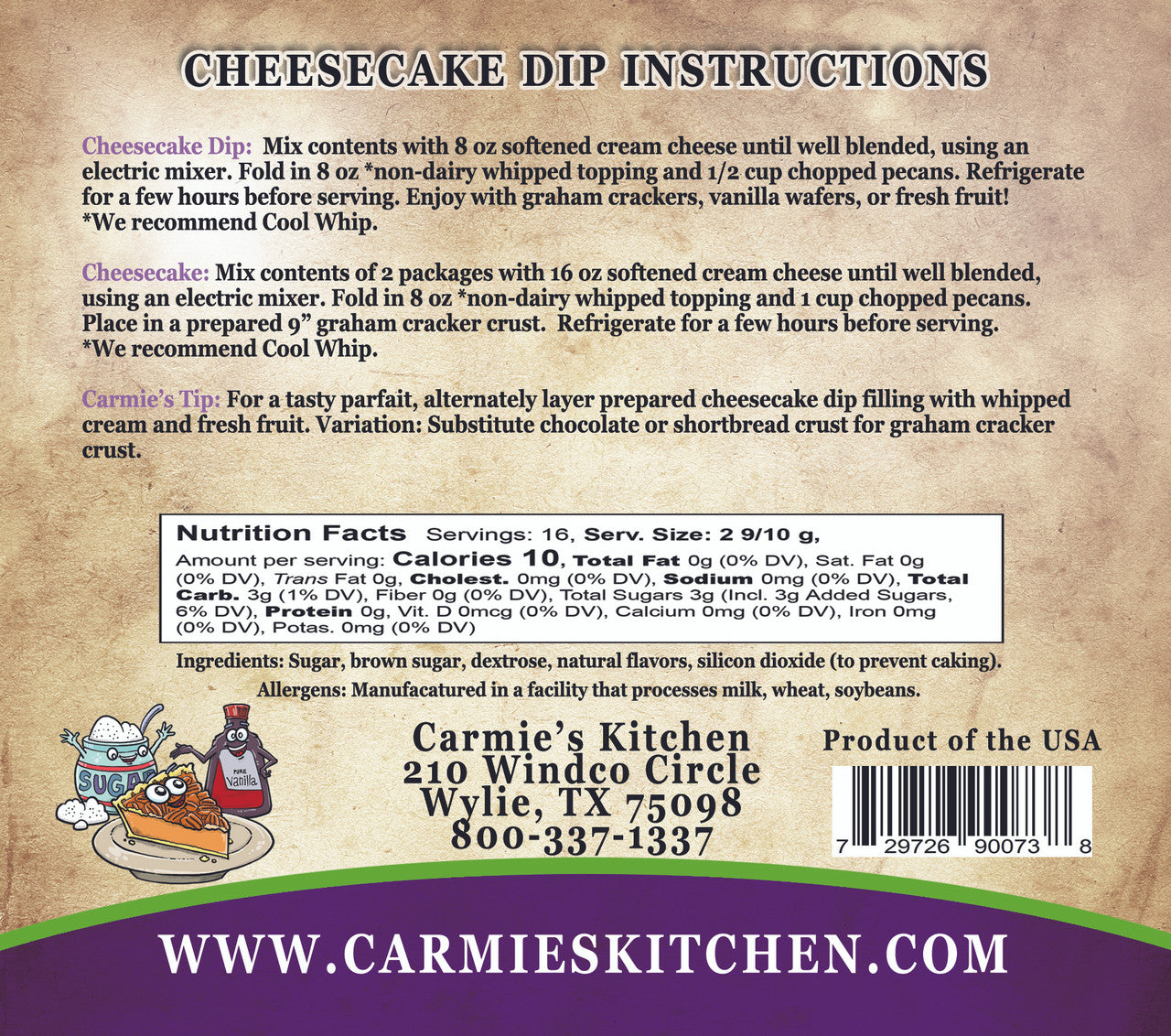 Carmies Pecan Pie Cheesecake Dip Mix