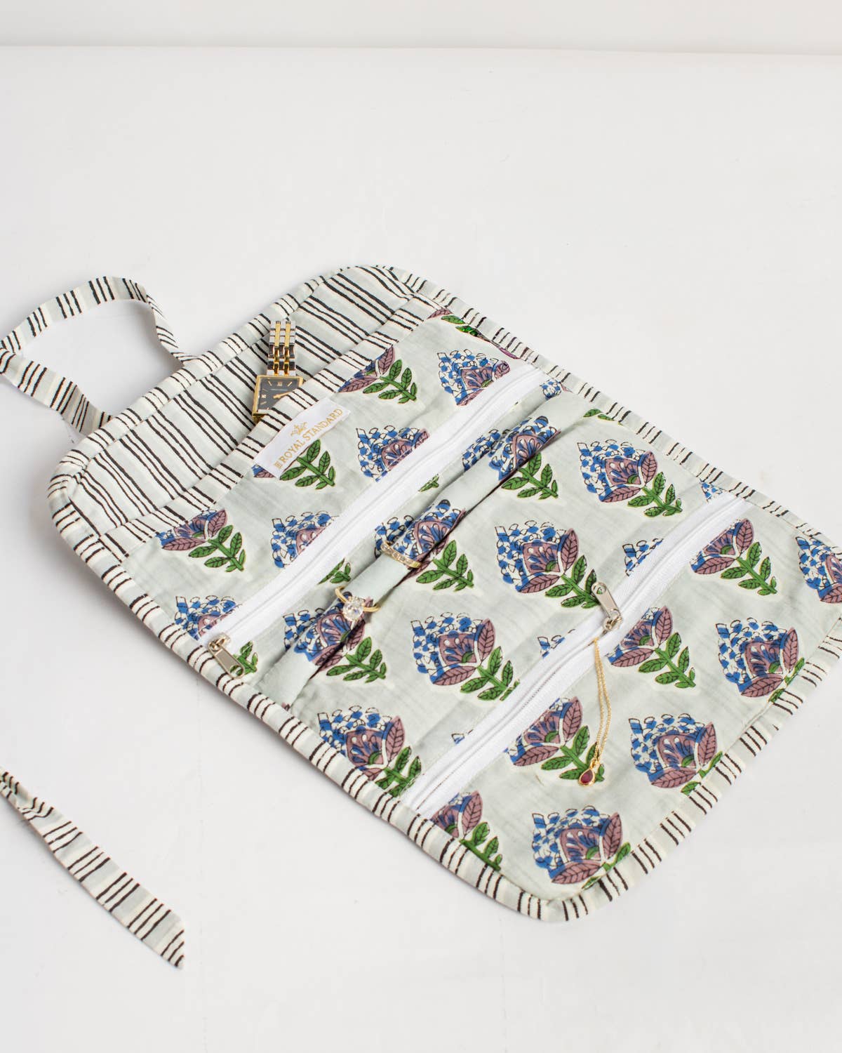 Leighton Quilted Jewelry Roll - Blue