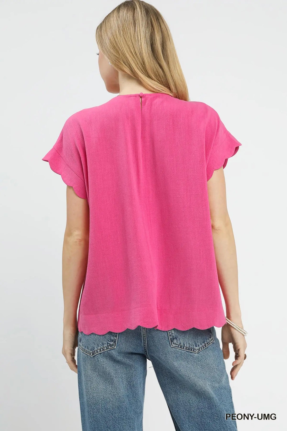 Pink Peony Scallop Top