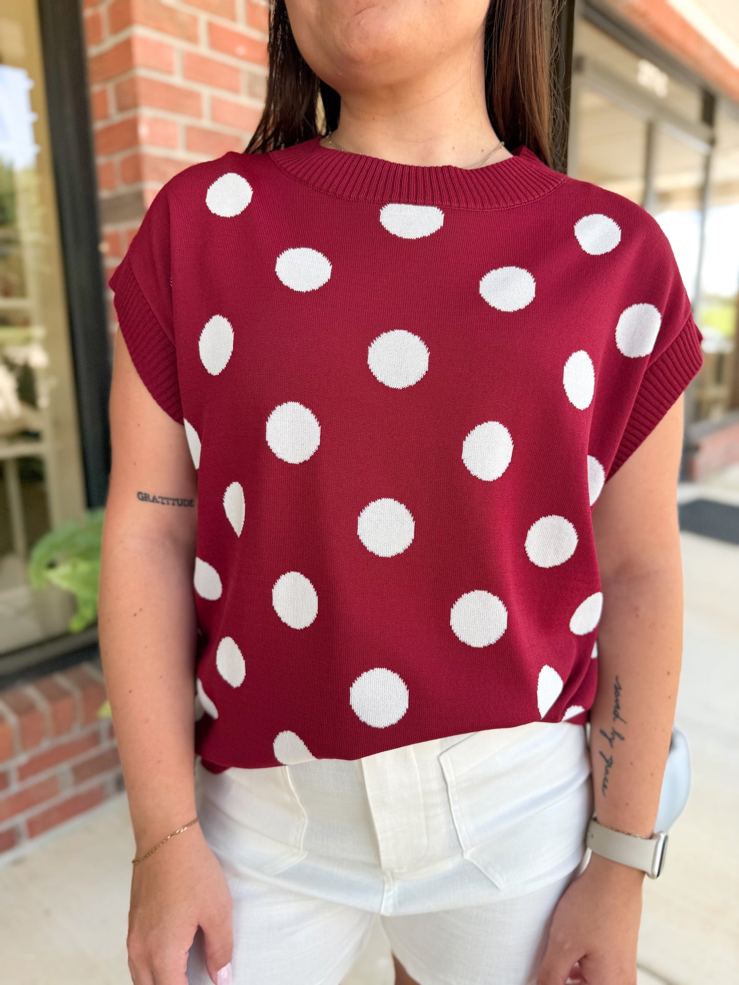 Darling Dots Maroon & White Top