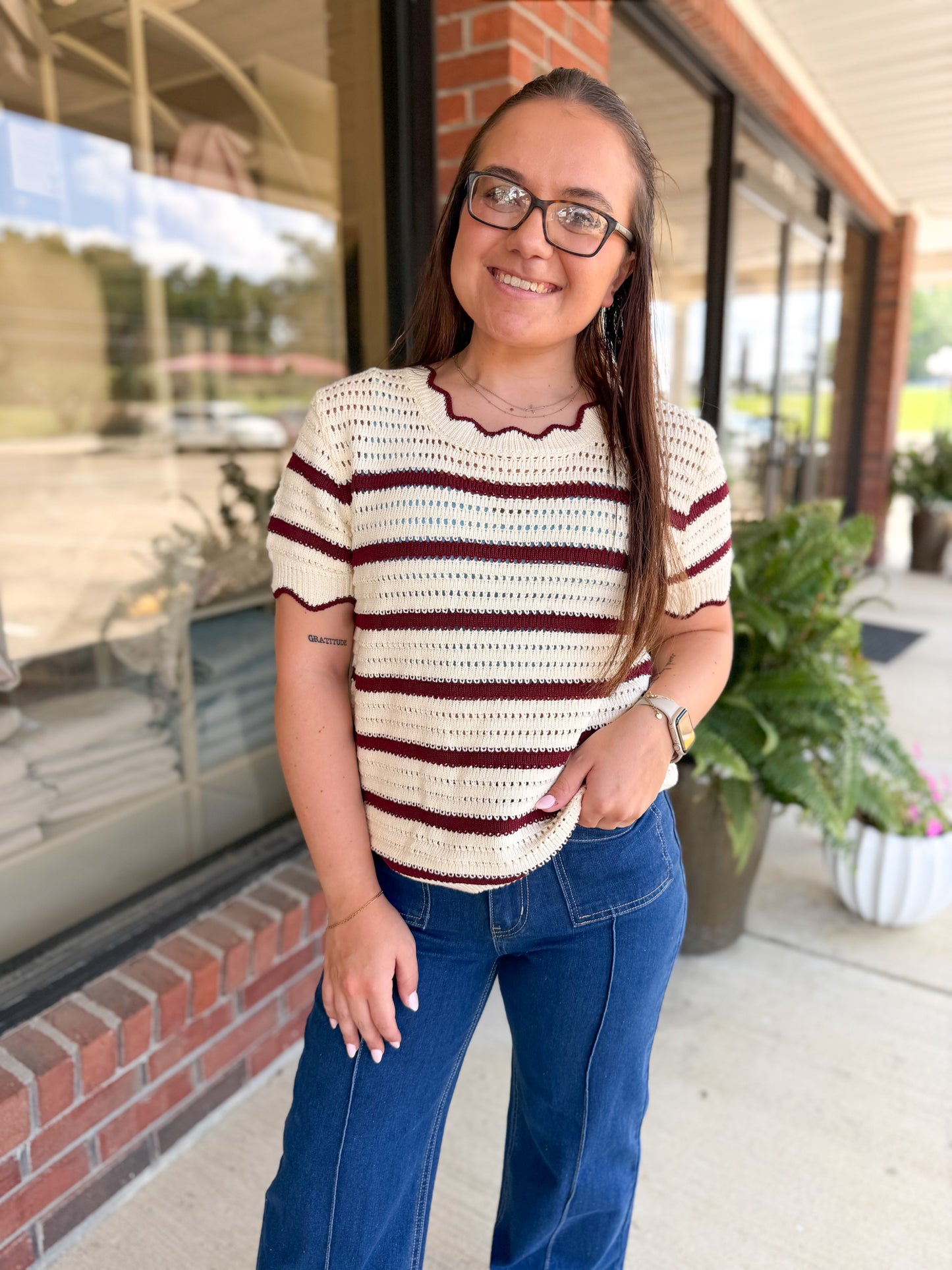 Cheer You On Maroon Stripe Knit Top