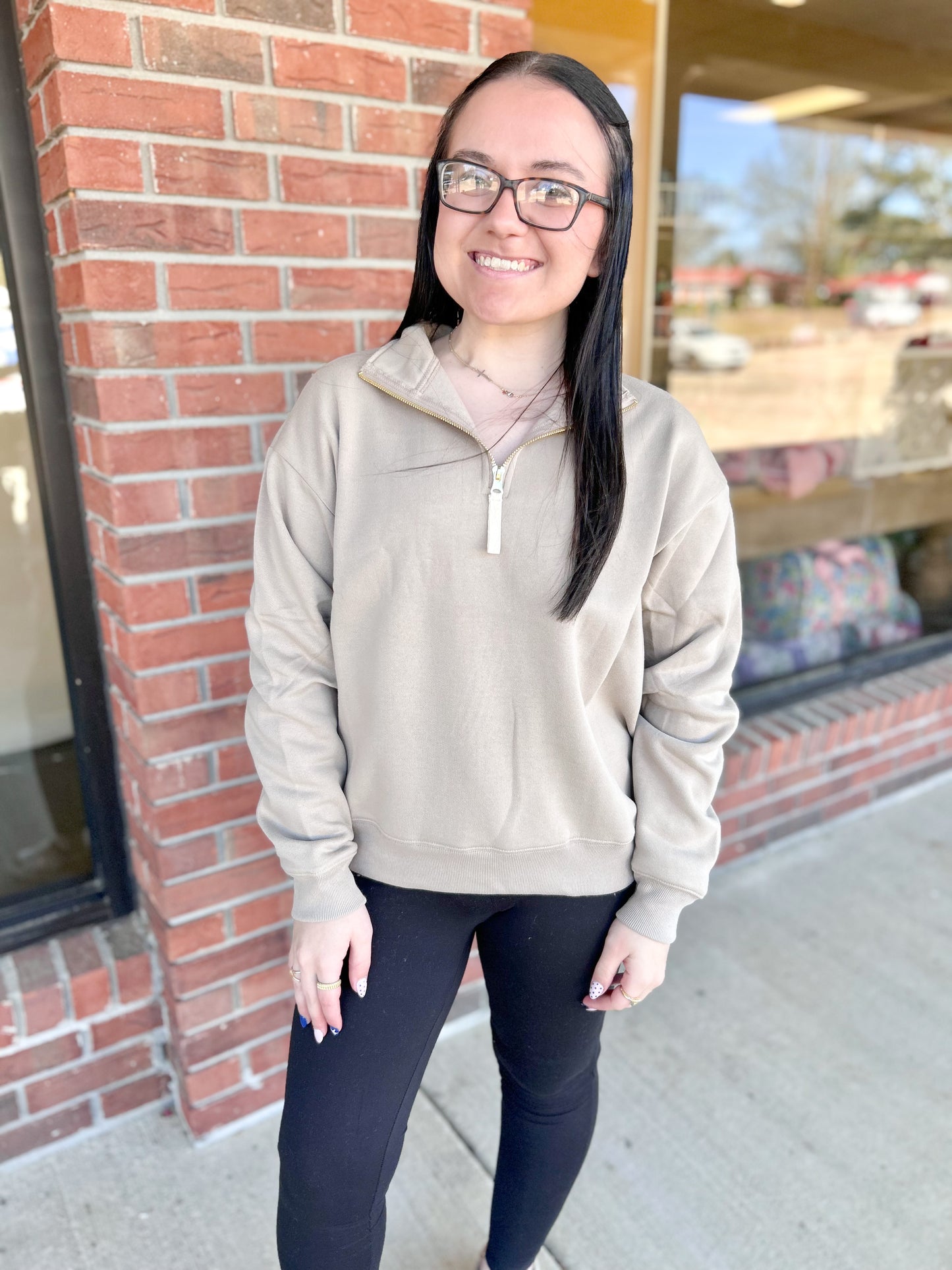 DOOR BUSTER: Ash Mocha Fleece Half Zip Sweatshirt