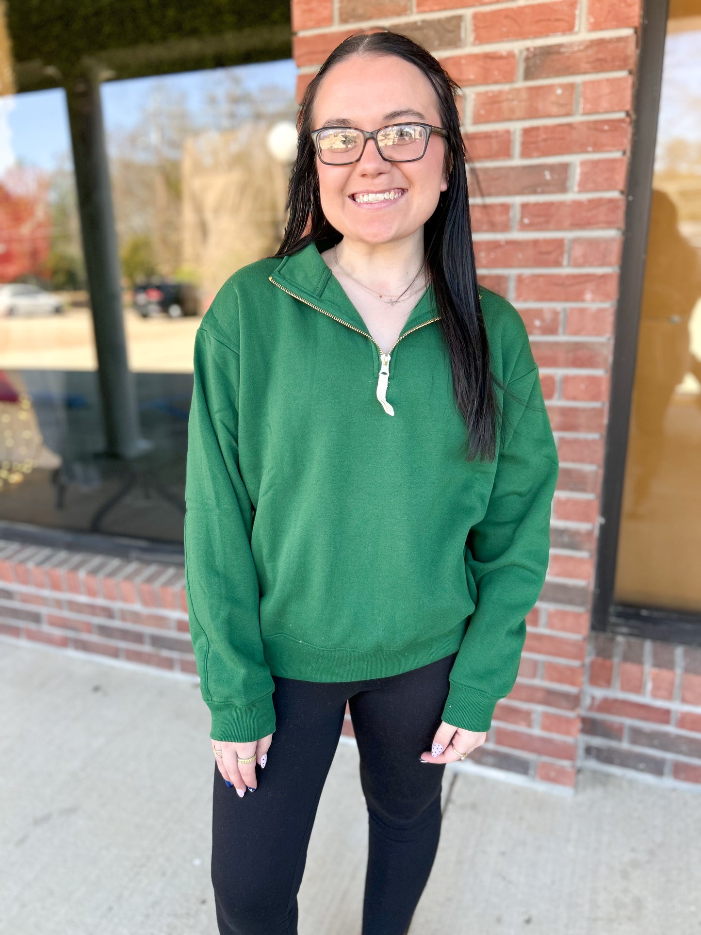 DOOR BUSTER: Dark Green Fleece Half Zip Sweatshirt