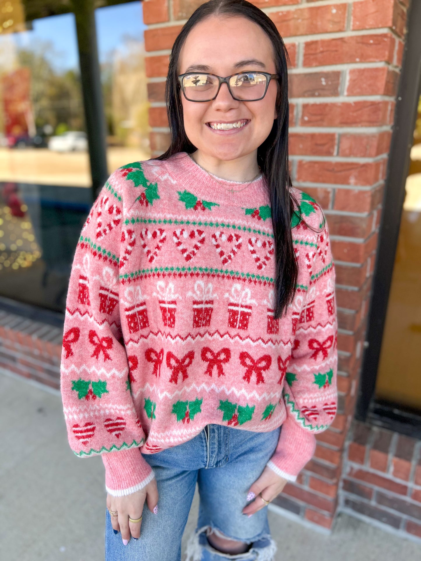 Cozy Christmas Pink Pattern Sweater