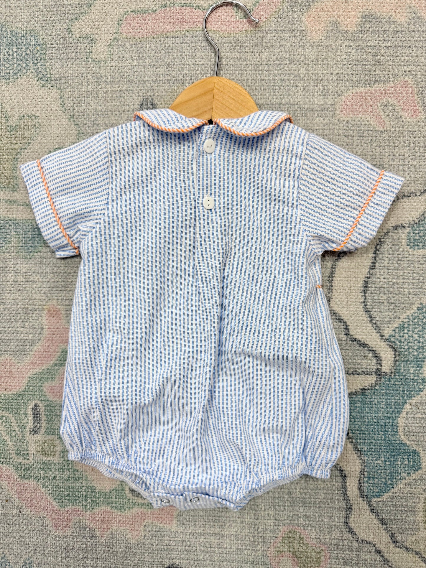 Boy's Pumpkin Embroidered Blue Stripe Bubble