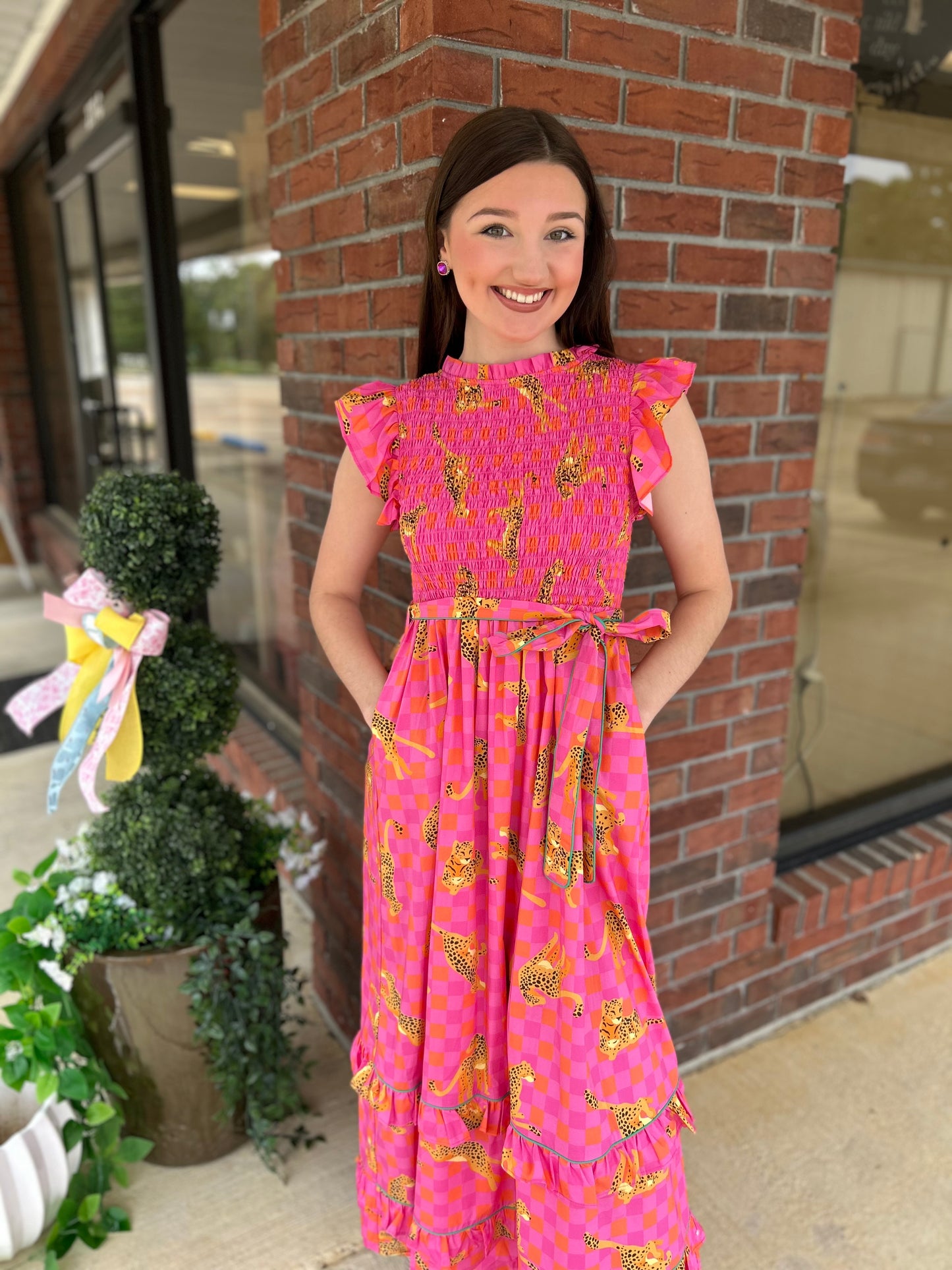 Wild Side Cheetah Print Smocked Midi Dress