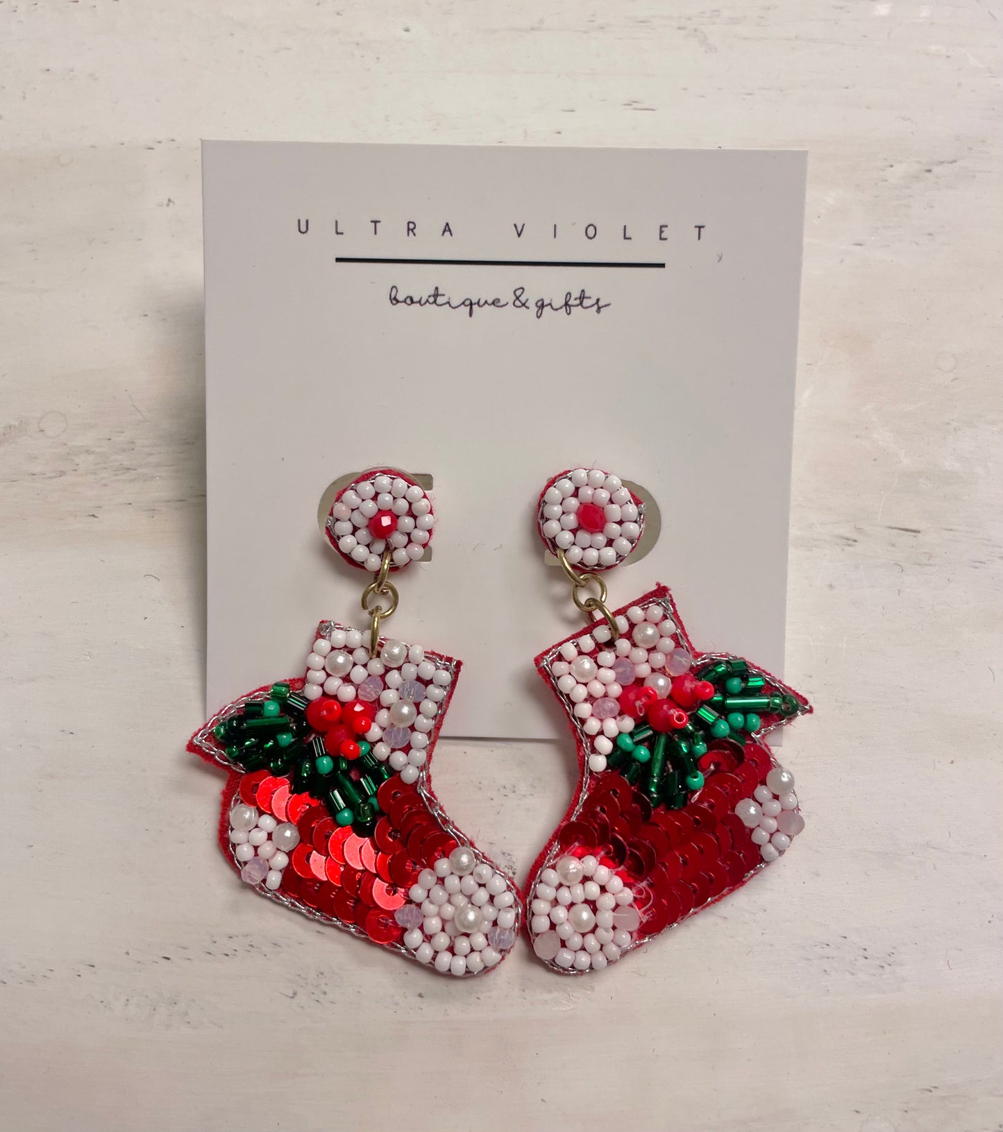 Christmas Stocking Beaded Earrings